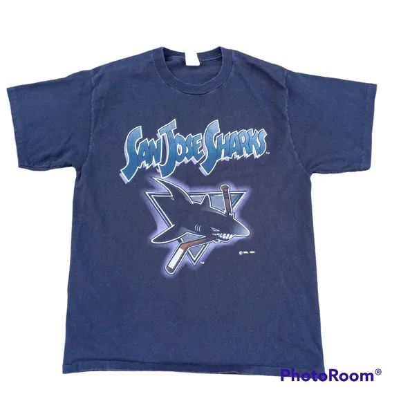 VINTAGE 90s SAN JOSE SHARKS SINGLE STITCH T-SHIRT SIZE LARGE - Picture 1 of 11